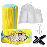 Shoe Washing Machine Bag, Shoe Washing Machine Bag with 2 Adjustable Shoe Trees and 1 Stainless Steel Shoe Drying Rack,360° Deep Clean for Sneakers, Includes 10 Shoe Storage Dust Bags,Yellow