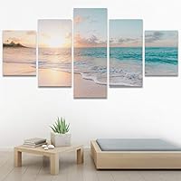 5 Panel Canvas Wall Art Scenic View of Sea Against Sky During Sunset Pictures Modern Artwork for Home Decorations Ready to Hang - 60