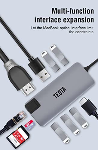 Image of 7 in 2 USB C Thunderbolt 3.0 Hub with 4K HDMI, 2 USB 3.0,SD,MicroSD,USBC&100W Pass Through Charging for MacBookPro 16-22&MacBookAir 18-22 Supports Intel,M1,M2 (12 in 1 (Grey))
