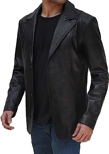 Image of fjackets Mens Leather Blazer Jacket - Real Lambskin Leather Sport Coat, 2-Button Blazer