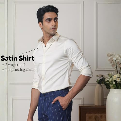 Image of SUBTRACT Men's Slim Fit Solid Spread Collar Cotton Satin Evening Shirt | Stylish Men's Wear Shirt for Office or Party