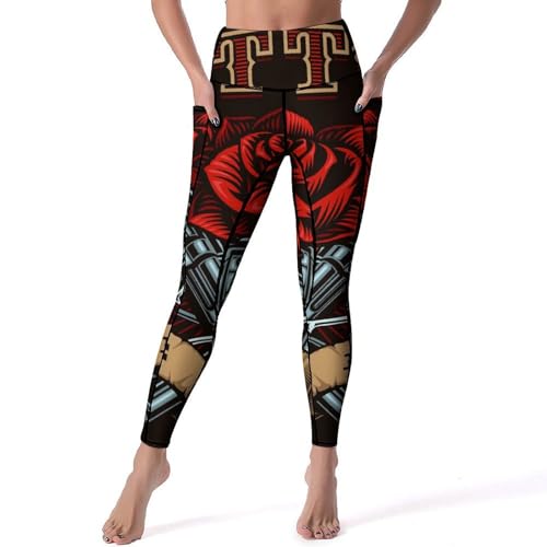 Leggings pour fitness sans glissement taille haute rose rouge
