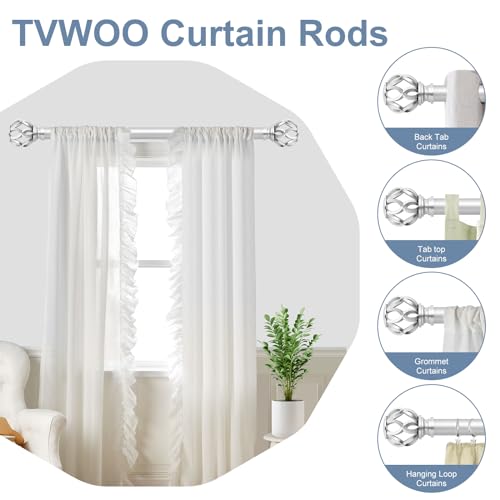 TVWOO Varões de cortina prateados para janelas de 166 a 300 cm, varão longo ajustável de 2,5 cm, var