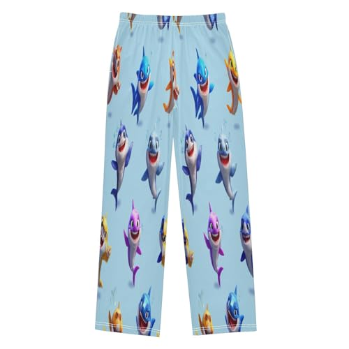Vibrant Cute Little Sharks Lounge Pajama Pants Soft PJ Bottoms for Sleepwear Ages 6-14 Years
