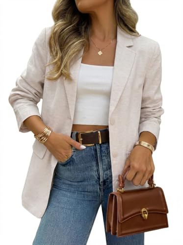 IDEALSANXUN Linen Blazer Women 2026 Casual Spring Jackets Lightweight Summer Blazer Linen Clothes Tops, Beige, M