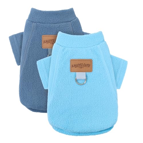 2 Pack Dog Sweaters Warm Fleece Dogs Sweatshirt for Small Medium Dogs with Leash Ring Pet Puppy Coat Apparel Winter Dog Clothes for Chihuahua, Yorkie, Bulldog, Dachshund Cats XS, Blue