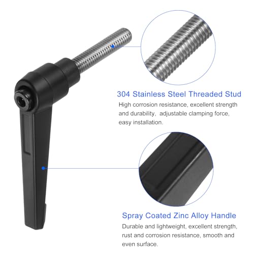 Image of uxcell 2pcs Clamping Lever Handles, M8 x 35mm 304 Stainless Steel Threaded Male Stud, Adjustable Handles Locking Quick Release Ratchet Push Button Bolt Knobs, Black