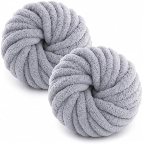Dicke Wolle zum Handstricken 500g - Chenille Chunky Wolles, 2CM Dickes | Garn Soft Arm Knitting, XXL Wolle zum Häkeln Kann zum Stricken von Decken,Schals und Mützen (Grau)