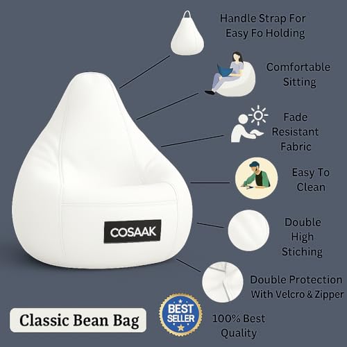 Image of Bean Bag Cover, Leatherette Bean Bag Chair, Living Room, Bed Room, Office use daimaction B,66 x W,86 x H,112 cm, Indoor Gaming and Reading Chair (White, XXL, Solid)