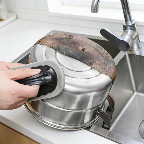 Image of Scrub Sponge with Handle, Scrubbing Pad for Stubborn Stains on Pots Pans & Kitchen Surfaces (2pcs)