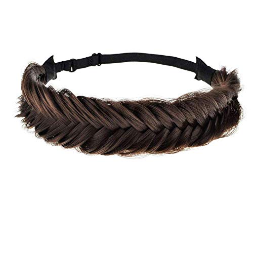 TOECWEGR Braided Headband Wide Fishtail Fluffy Classic Synthetic Chunky Elasticity Curls Hairpiece Braid Hairband Women Girl Beauty accessory (F4A)