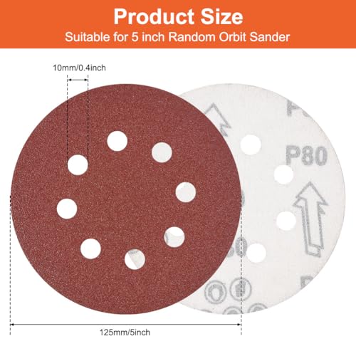 Flintronic Schleifpapier 125mm, 60 Stück 8 Loch Rund-Schleifpapier, Schleifscheiben für Metall, Holz, Plastik, Trockenbau, Zubehör Materialien für Schwingschleifer, Körnung P40 P60 P80 P120 P240 P320