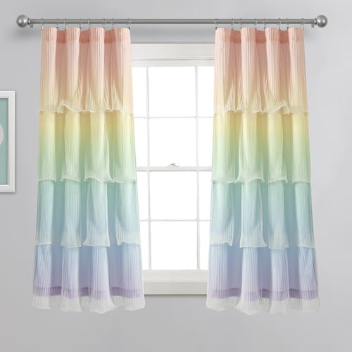 Image of Lush Decor Rainbow Ombre Nerina Light Filtering Window Curtain Panels Pair 36" W x 63" L Rainbow - Rainbow Curtains - for Kids Bedroom - Nursery Decor