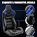 FREEMOTOR802 Racing Seats with Dual Lock Sliders, Universal For Most Cars Vehicles First Row, 1 Pair Reclinable Sport Bucket Seats, PU Carbon Fiber Look Leatherette, Black Blue Slots
