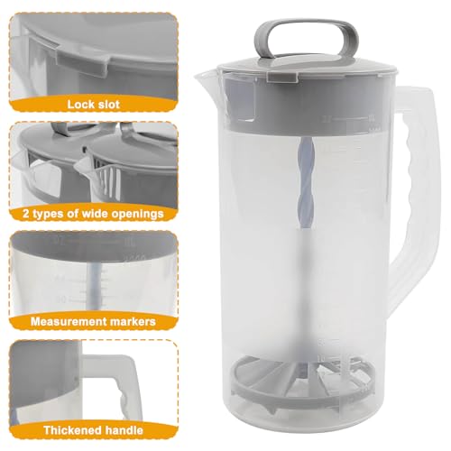 1 Pack Mixing Pitcher for Drinks 2 Quart/ 64oz Plastic Water Pitcher with Lid，Easy-Mix Juice Container，Angled Plastic Blades and Adjustable Mixer Plunger for Juice, Tea, Beverage Container by Hlimior - Image 4