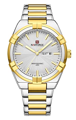 NaviForce NF9218 Silver Gold Day-Date Watch