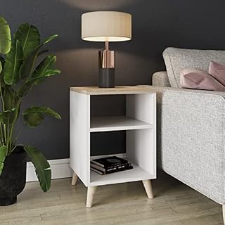 GFW Lamp Table, Engineered Wood, White, H-60cm x W-39.5cm x D-39cm