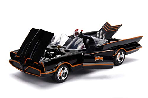Image of Batmobile Working Lights with Batman and Robin Figures, 1966 Classic TV Series - Jada 98625 - 1 /18 Scale Diecast Model Toy Car