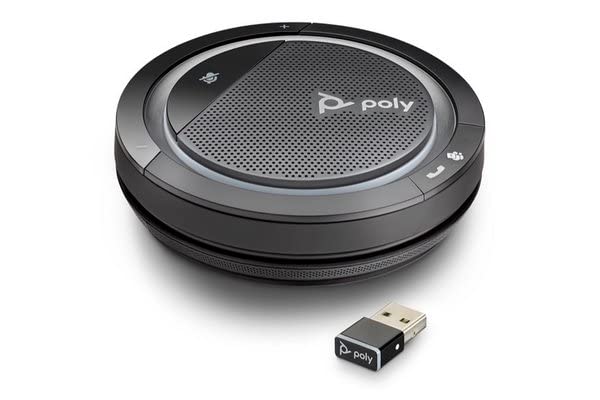 Poly Haut-parleur de conférence portable Calisto 5300-M avec port USB A et clé Bluetooth BT600, audio duplex intégral, annonce vocale, Microsoft Teams, noir