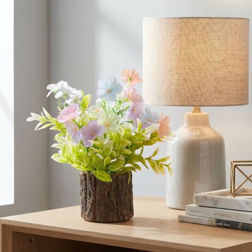 Image of Dekorly Artificial Multicolor Jasmine Flower with Real Wooden Pot (22CM) | Lifelike Faux Floral Arrangement for Home, Office & Table Decor (Jasmin Flower)