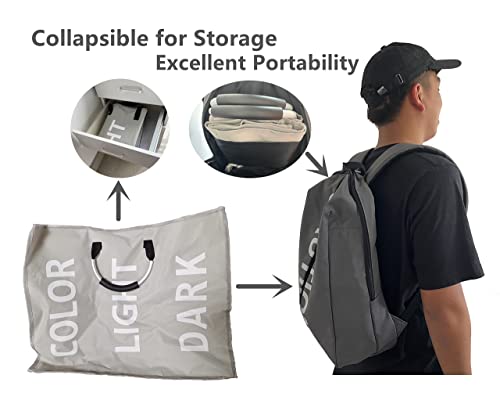 Slim Laundry Hamper 3 Section Sorter With Handles Large Capacity Foldable 19" Tall Waterproof Laundry Basket For Dirty Clothes Storage (Light Grey) #TOP6
