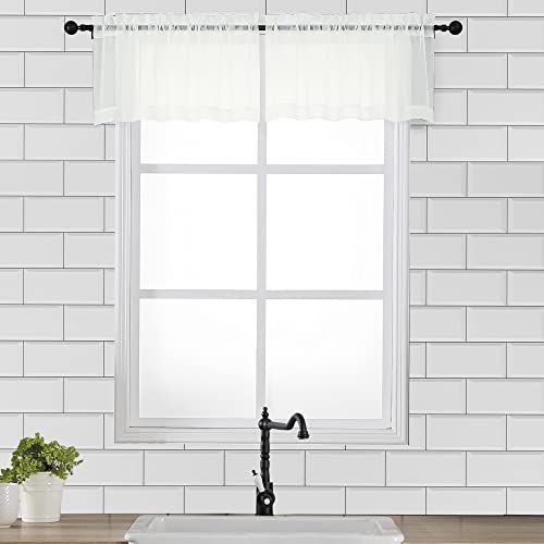 Image of OVZME Ivory Window Valances Sheer Curtains, Modern Top Dual Rod Pocket Light Filtering Voile Drapes for Small Window Kitchen Cafe Sheer Curtains 2 Panels, 42W x 14L Inch