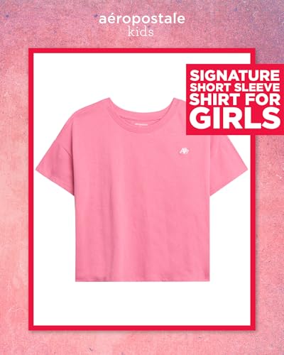 Image of Girls T Shirts - Soft Cotton Blend Short Sleeve Cute Graphic Tees - Classic Crewneck Logo Tee Girls Shirts (Sizes: 4-16), Size 7-8, Rose