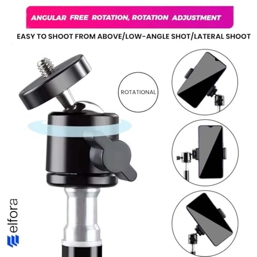 Image of Elfora 7 Feet Rotation Tripod Stand | Lightweight and Sturdy Design with Adjustable Mobile Clip Holder Compact for Photography and Videos | Compatible with All Mobiles & Cameras (Black)