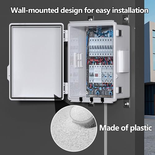Image of Electrical Junction Box, Ventilated Design, Cable Grommets, Indoor /Outdoor Use with Mounting Panel & Hinged Cover. Waterproof IP 65. (Grey Cover, 11.8 inchx7.9 inchx5.1 inch)