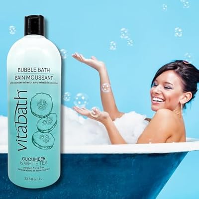 Vitabath Cucumber & White Tea Bubble Bath Rich Foaming Bubbly Soak & Relaxing Aromatherapy Moisturizing & Nourishing Indulgent Suds for Women & Men All Skin Types - 33.8 fl oz