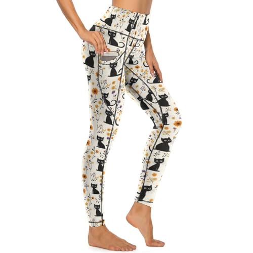Pantalon de yoga chat noir femme : legging taille haute parfait pour le studio et le running