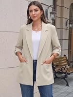 Cicy Bell Damen 3/4 Arm Blazer Elegant Jacke,Beige,L – Ansicht 2