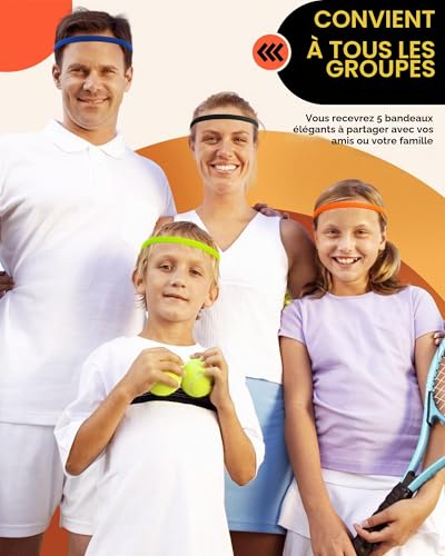Tumurup Bandeaux de Sport Enfant, 5 Pcs Bandeaux Cheveux Homme Bandeau Cheveux Élastique Homme Bandeau Cheveux Sport Antidérapants pour Football Jogging Fitness – vue 3