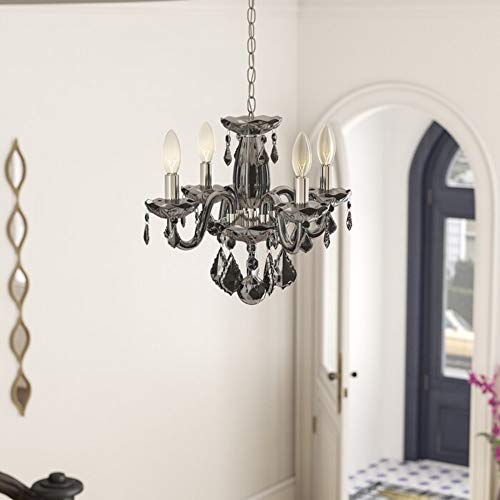 Worldwide Lighting 4 Light Crystal Chandelier Chrome Finish With Premium Grade Smoke Colored Crystal Chandelier 16"D X 12"H-Clarion Collection #TOP6