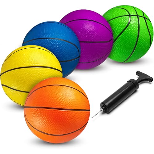 Mini Basketball Set for Kids - 6 Inch (5 Pack) w/Hand Pump - Small Size Indoor Mini Hoop Balls for Toddlers - Over The Door Basketball Games, Indoor & Outdoor, Small Hoops, Pool Play & Party Favors
