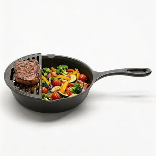 10 Inch Smooth Cast Iron Skillet - Naturally Non-Stick, with fry deck，Pre-Seasoned Frying Pan, Smooth Finish for Grilling, Frying, Sauteing, Searing, Baking - Use on Oven, Stove, Grill, or Campfire