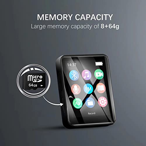 Mp3 Player With Bluetooth 5.0, 1.8 Inch Screen Metal Shell Touch Buttons, 8+64Gb Portable Lossless Music Mp4 Player For Kids Walkman With Hifi Sound Speaker For Sports Running, Voice Recorder, E-Book #TOP4