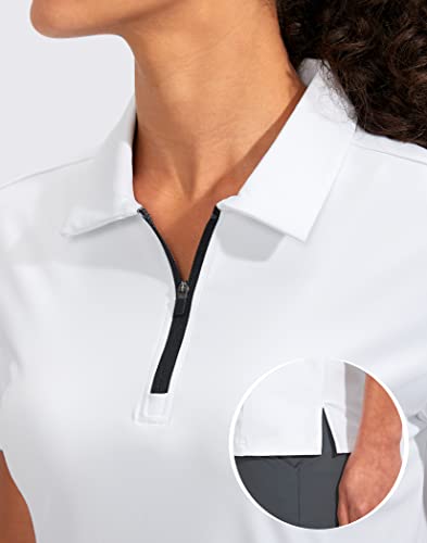 Viodia Women'S Golf Shirt Short Sleeve With Zip Up Quick Dry Stretch Tennis Collared Polo Shirts For Women Golf Apparel Clothes White thumb #3