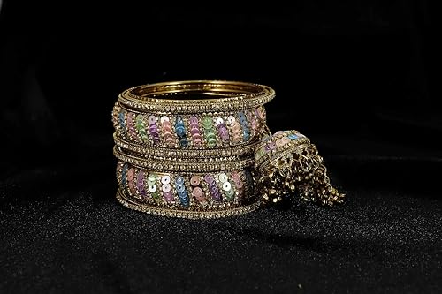 Image of NMII Ethnic Wear Bangles Gold-Tone Alloy with Musical Ghungroo Charms | Women Fashionable Jewelry | Designer Bracelet Bangles For Girls | Viral Kashmiri Chudiya for Weddings, Festivals & Parties