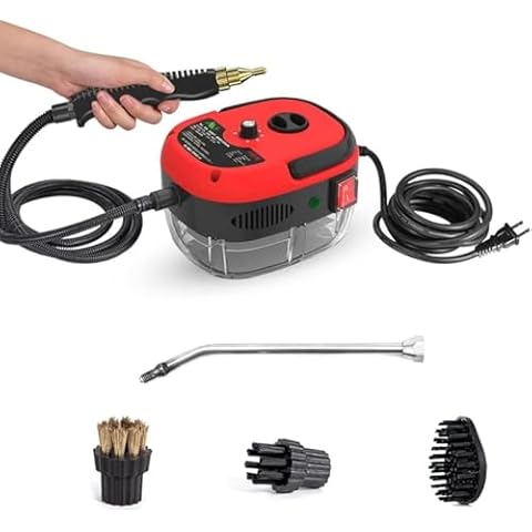 Irishom 2500W Handheld Steam Cleaner High Temperature Pressurized Steam Cleaning Machine Portable Car Steamer with Brush Heads (Red) Cover