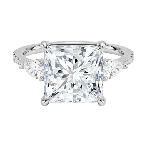 4 CT Princess Cut Lab Grown Diamond Three Stone Accented Engagement Ring