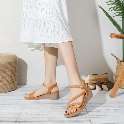 Image of Wedge Sandals for Women Dressy, Comfortable Summer Low Wedges Womens Open Toe Strappy Sandal
