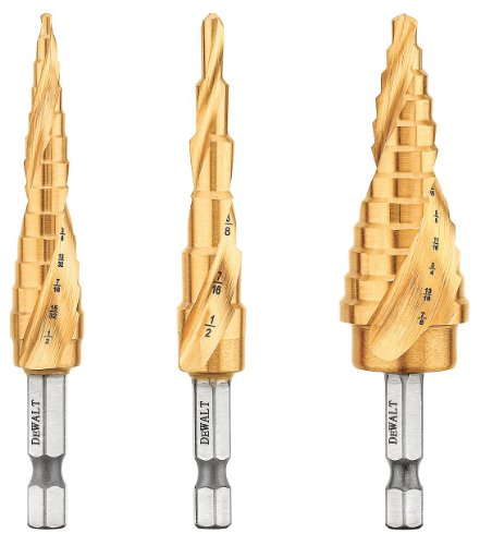 DEWALT Step Drill Bit Set:3 Piece Titanium Nitride Coated 31 Hole Sizes 1/8 in to 7/8 in 1/4 in Shank Hex Size (DWA1790IR)