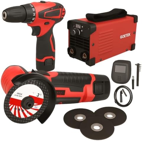 Set Saldatrice Inverter 400A MMA IGBT, + Mini Avvitatore + Mini Smerigliatrice, con 2 Batterie 48V e Caricatore, Kit Professionale Compatto e Potente con Display LED, 3 Dischi, Elettrodo e Lift TIG