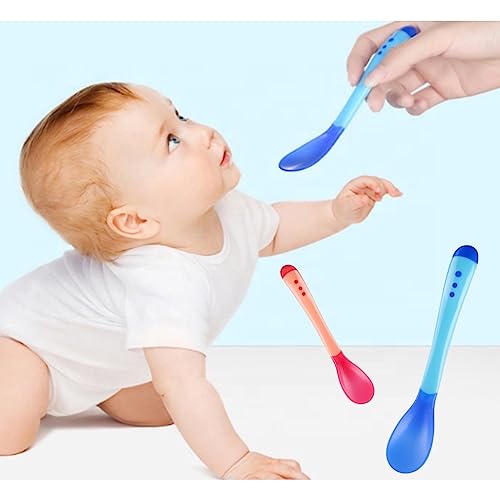 Kit Com Duas Colher Termo Sensível de Silicone para Bebê - Macia, Amiga da Gengiva - Não Machuca - M