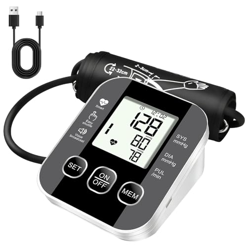 SGZIOO Blutdruckmessgerät Oberarm, Blood Pressure Monitor mit Großes LCD-Display, Blutdruck Messgerät Oberarm, Blutdruckmessgeräte mit Sprachausgabe, Verstellbare Manschette (22-32 cm), 2x99 Speicher