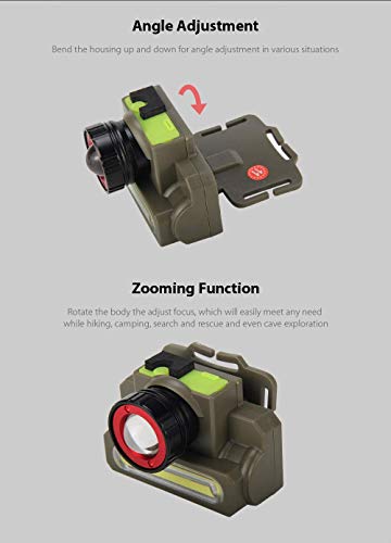 Image of DOCOSS 2 in 1 Zoomable Military Rechargeable LED Head Torch Ultra Bright Water Resistant Cree USB Rechargable Head lamp Headlight for Camping Cycling Trekking(Green, ABS)