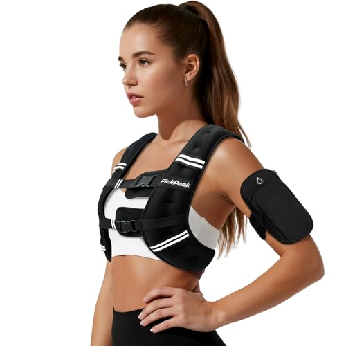 PICKPEAK Weighted Vest for Woman Man 5lb/6lb/8lb/11lb/12lb/13lb/15lb/20lb/25lb/30lb Weighted Vest for Walking, Strength Training Weight Vest with Adjustable Buckle Detachable Phone Pouch for Running Workout by PickPeak - Used condition - US$51.83