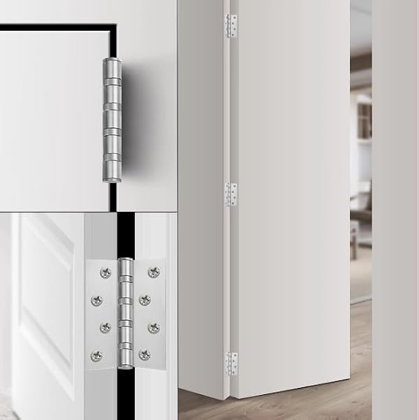 VOLUKA 6 Pack Stainless Steel Door Hinges for Exterior & Interior Doors 4in x 3in Noise-Free Smooth Door Hinges with Square Corners,Heavy-Duty (Silver) by VOLUKA - Used condition - Image 4