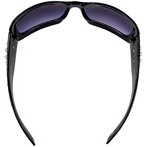Rodeo Queen Gloss Black Western Motorcycle Sunglasses for Women with Bling Rhinestones Smoke Gradient Lenses4